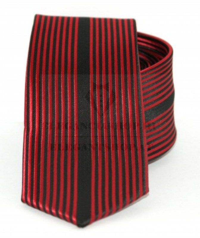 Goldenland Slim Krawatte - Schwarz-Rot Gestreift