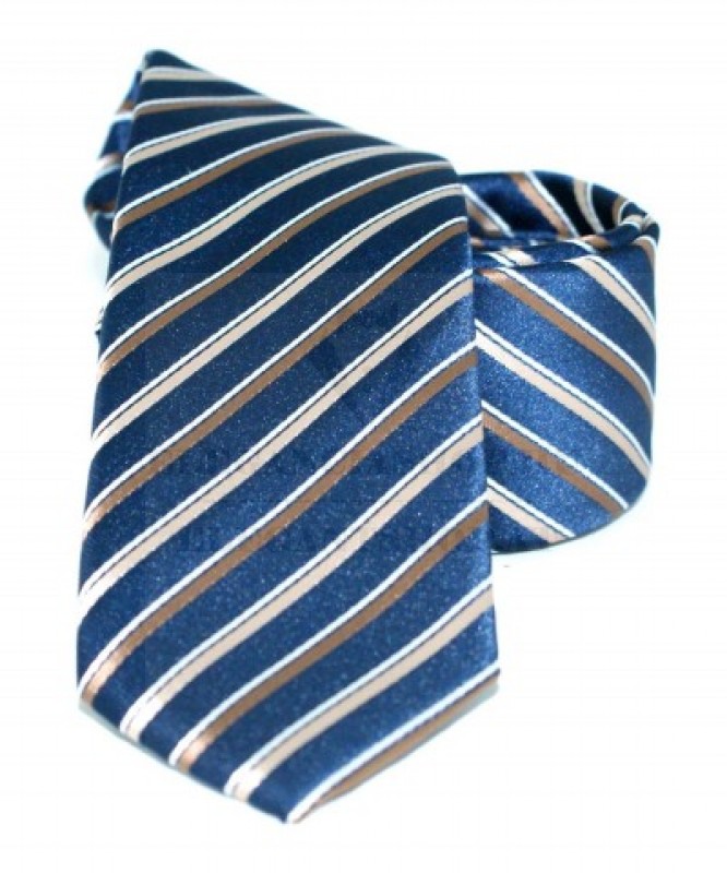 Goldenland Slim Krawatte - Blau-Braun Gestreift Gestreifte Krawatten
