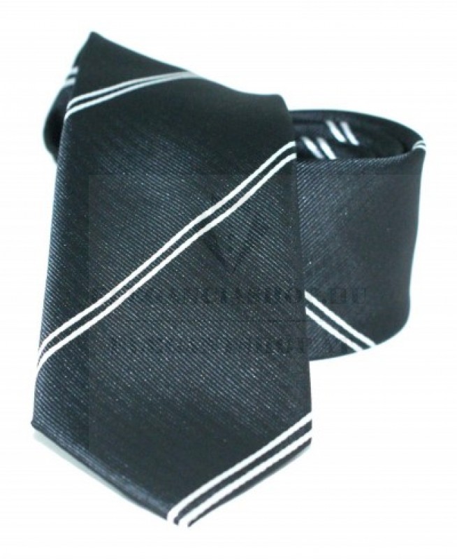 Goldenland Slim Krawatte - Schwarz-Weiß Gestreift Gestreifte Krawatten