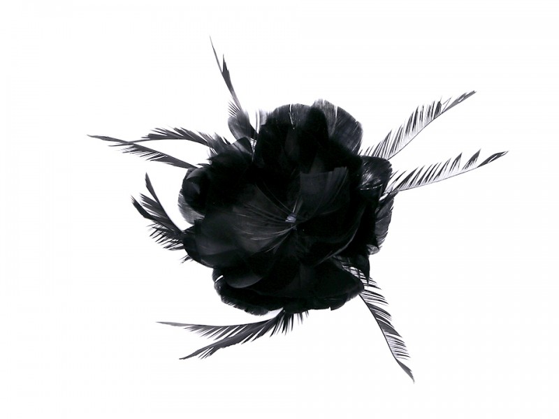 Blume Brosche mit Federn - Schwarz Brosche, Reversnadel