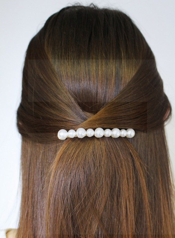 Französische Haarspange mit Perlen und geschliffenen Steinchen 