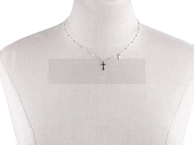Halskette aus Edelstahl Kreuz mit geschliffenen Steinchen Schmuck, Haarschmuck