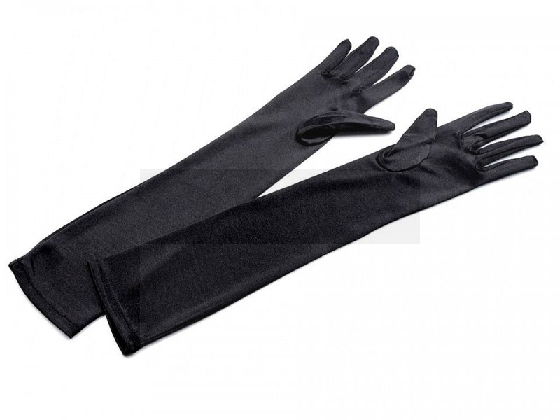 Satin Handschuhe lang - Schwarz