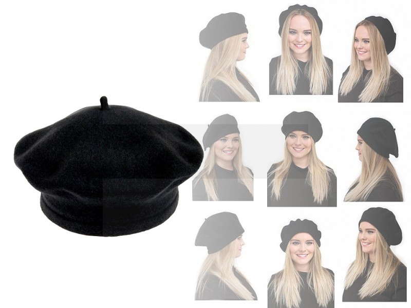 Damen Baskenmütze Tonak 100% Wolle - Schwarz Hut, Mütze