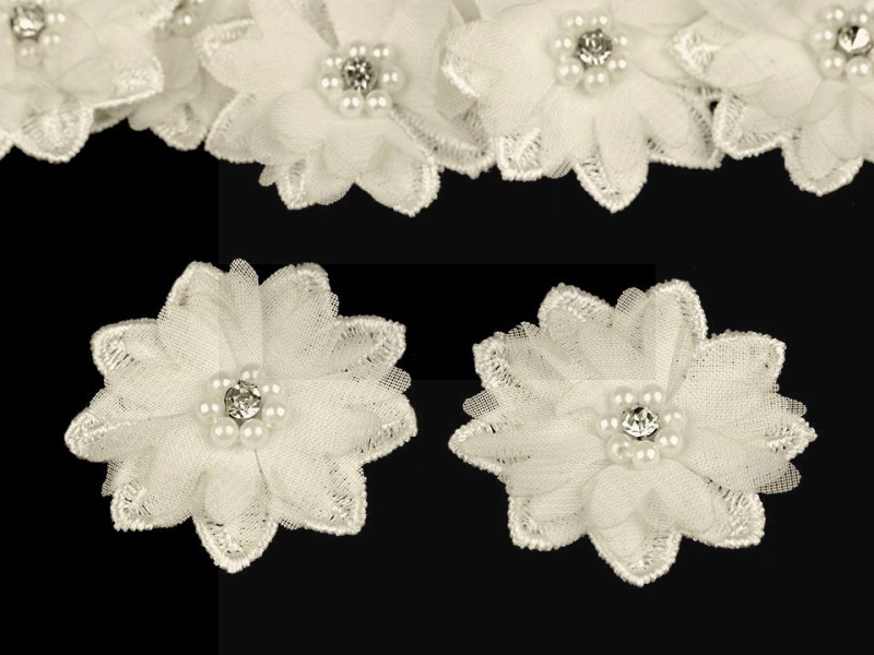Blume mit Perlen 10 St./Packung - Creme Brosche, Reversnadel