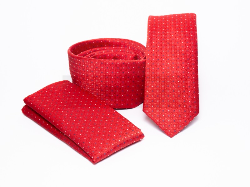    Premium Slim Krawatte Set - Rot gepunktet