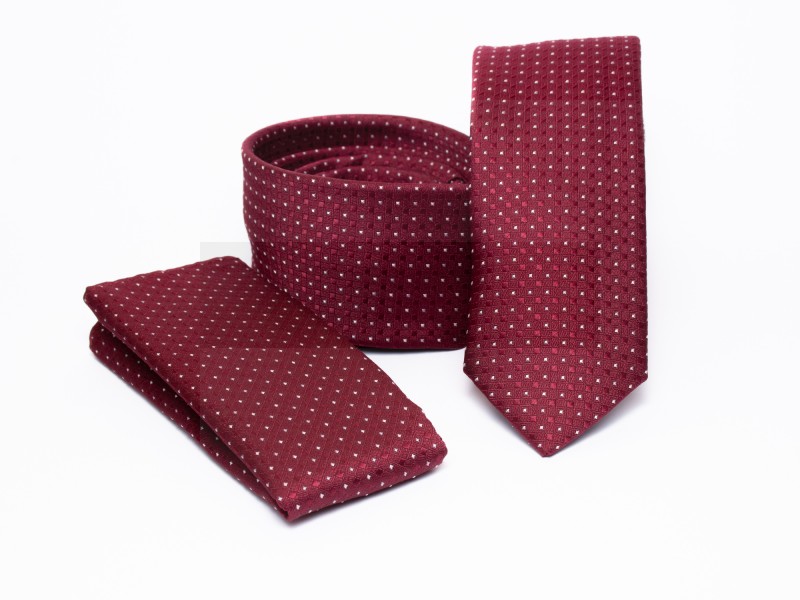    Premium Slim Krawatte Set - Bordeaux gepunktet