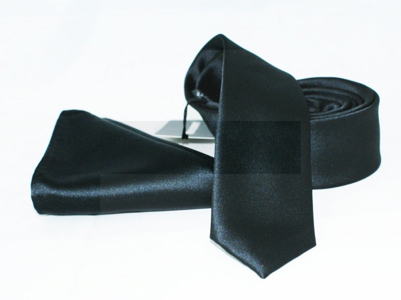    NM Satin Slim Krawatte Set - Schwarz
