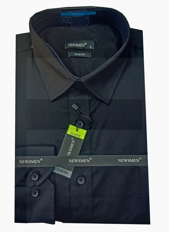                          Newsmen elastisches schmales Hemd - Schwarz Slim/Smart Fit
