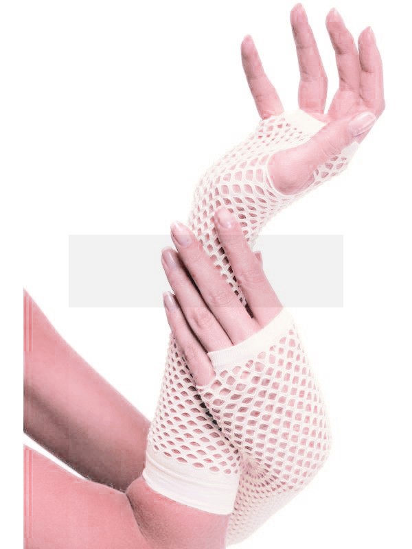 Damen Netzhandschuhe lang, fingerlos - Weiß