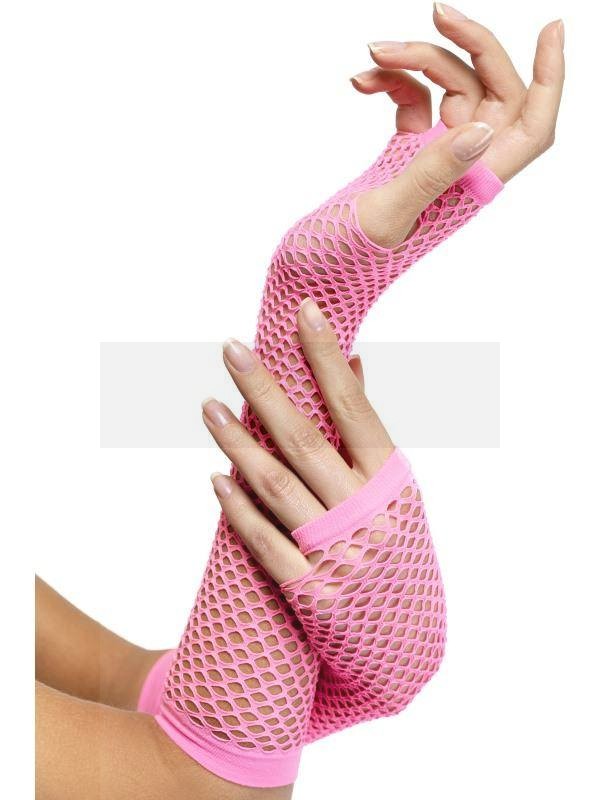 Damen Netzhandschuhe lang, fingerlos - Rosa