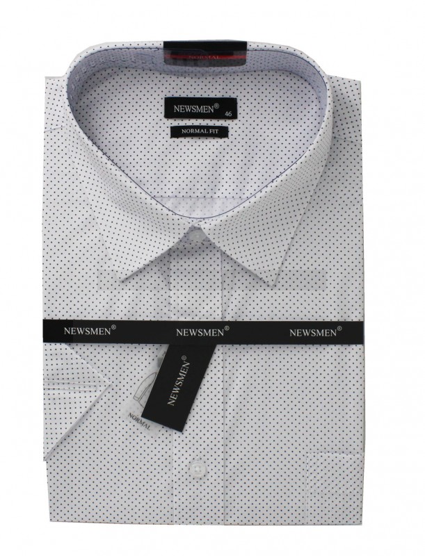  Newsmen 80% Baumwolle Kurzarmhemd - Weiß gepunktet Comfort Fit