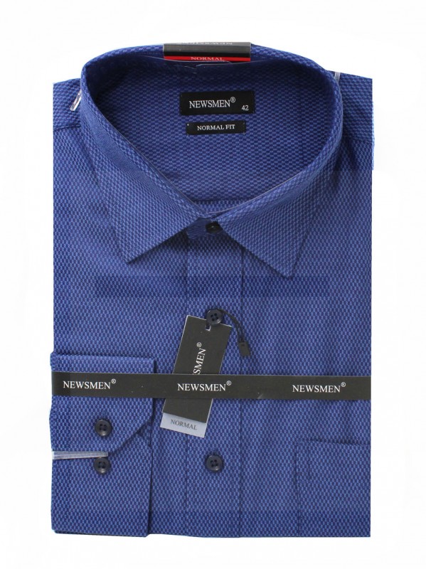  Newsmen 80% Baumwolle Langarmhemd - Blau gepunktet Gemusterte Hemden