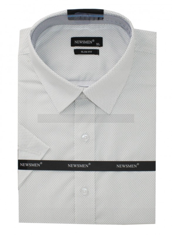     Newsmen Slim elastisches Kurzarmhemd - Beige gepunktet Slim/Smart Fit