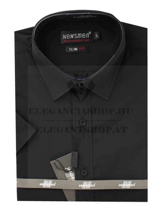               Newsmen Slim Kurzarmhemd - Schwarz Einfarbige Hemden