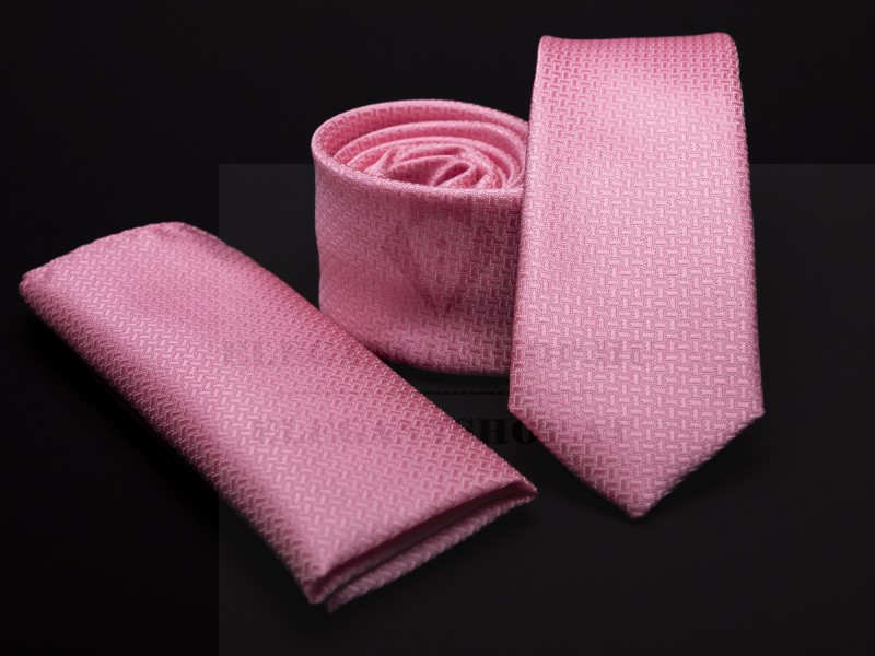       Rossini Slim Krawatte Set - Rosa Unifarbige Krawatten