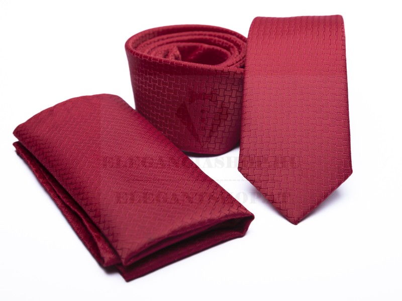       Rossini Slim Krawatte Set - Dunkelrot Unifarbige Krawatten