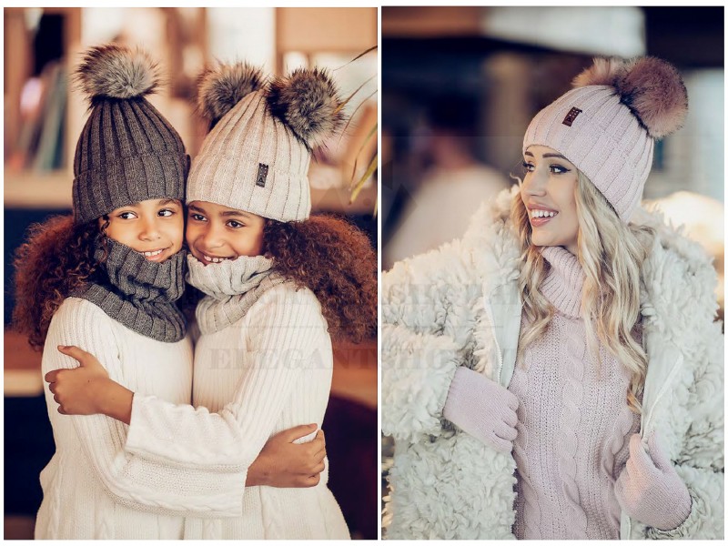     Wintermütze für Mädchen mit Pompons Kinder Schals, Mützen,Handschuhe