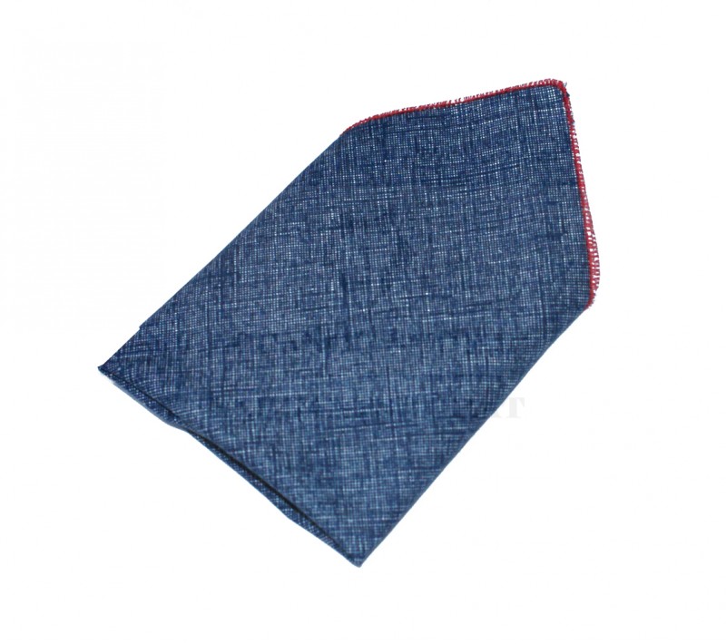             Einstecktuch aus 100% Baumwolle - Jeansblau-rot