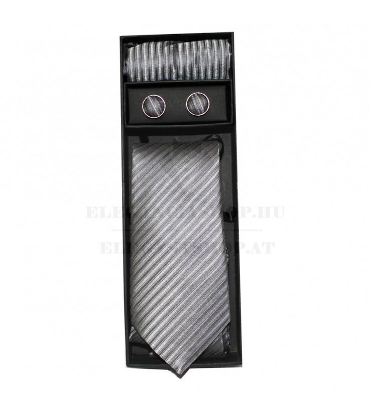    Marquis Slim Krawatte Set - Grau gestreift