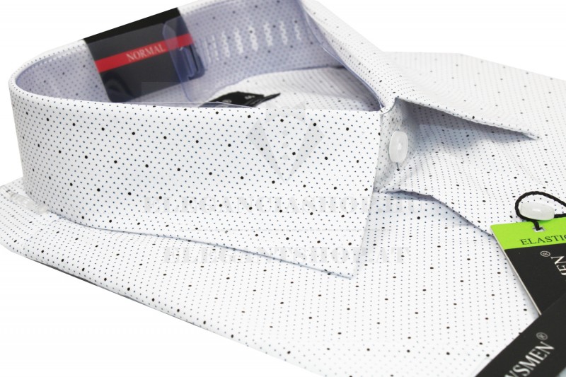 Newsmen Comfort Fit elastisches Kurzarmhemd - Weiß gepunktet