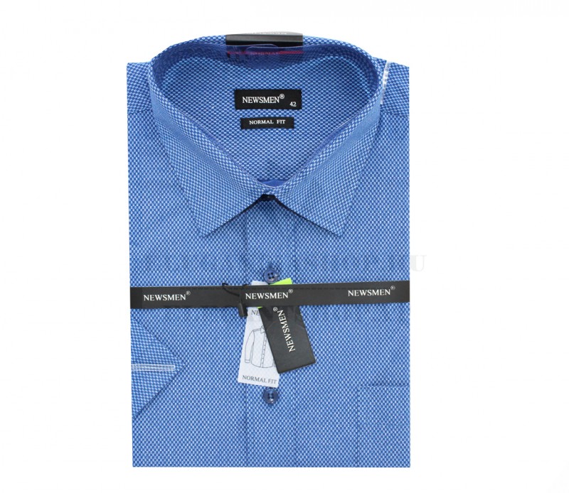 Newsmen Comfort Fit elastisches Kurzarmhemd - Blau gepunktet