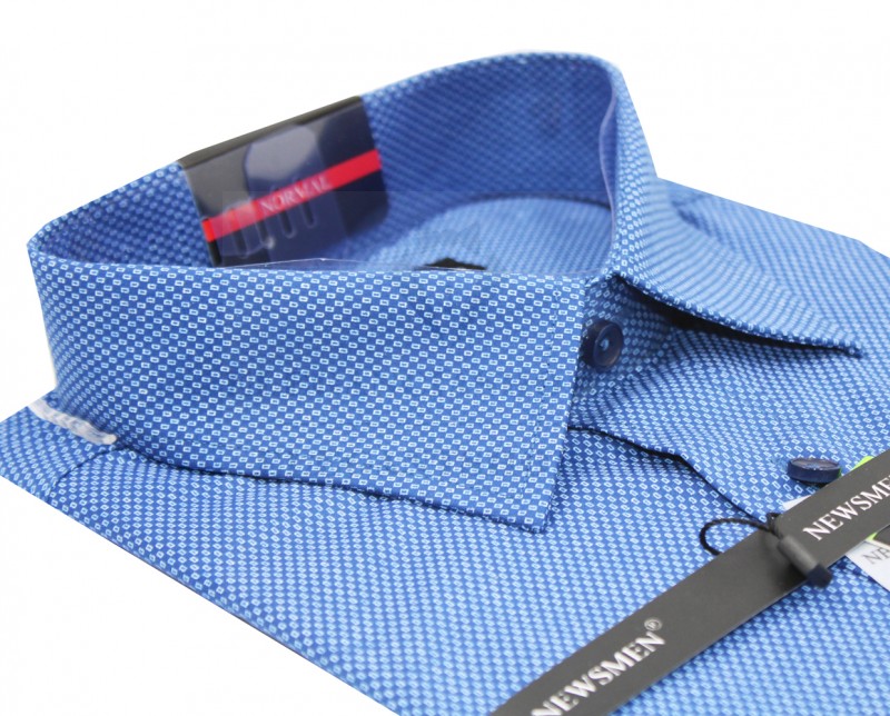 Newsmen Comfort Fit elastisches Kurzarmhemd - Blau gepunktet