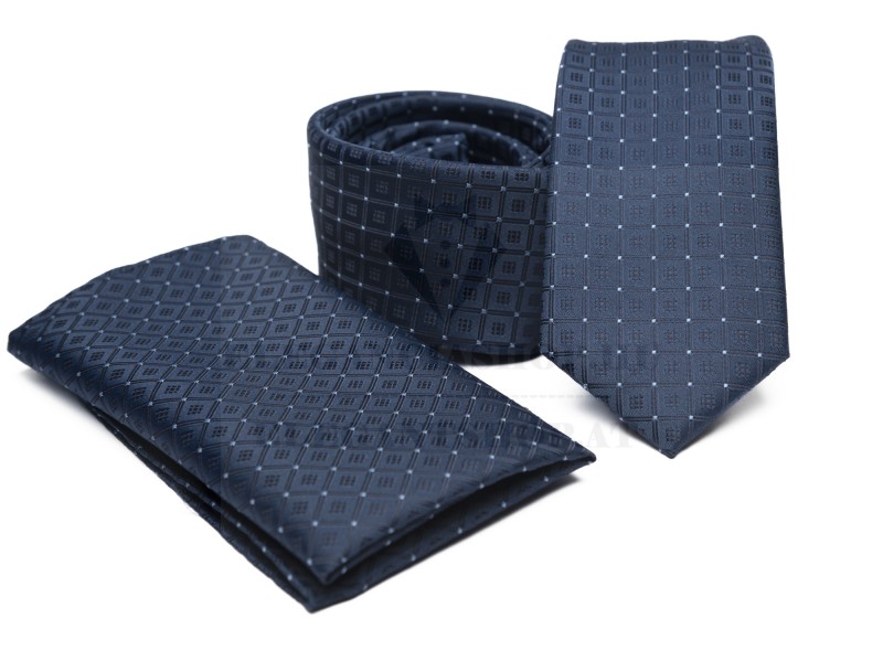       Rossini Slim Krawatte Set - Blau gemustert Kleine gemusterte Krawatten