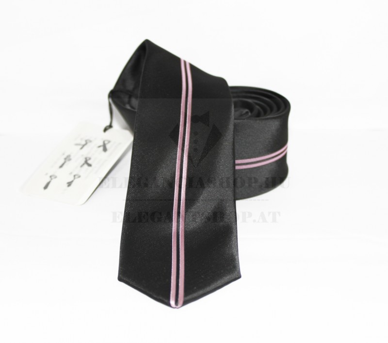          NM Slim Krawatte - Schwarz-rosa Gestreifte Krawatten