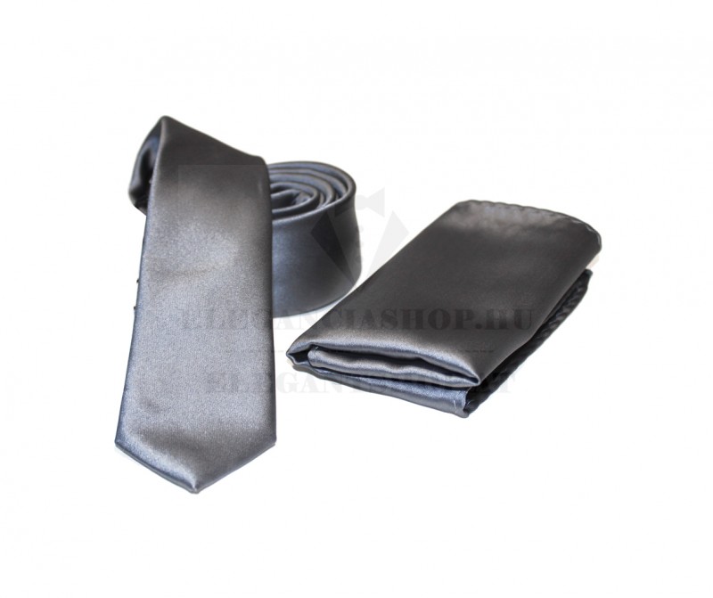    NM Satin Slim Krawatte Set - Dunkelgrau Unifarbige Krawatten