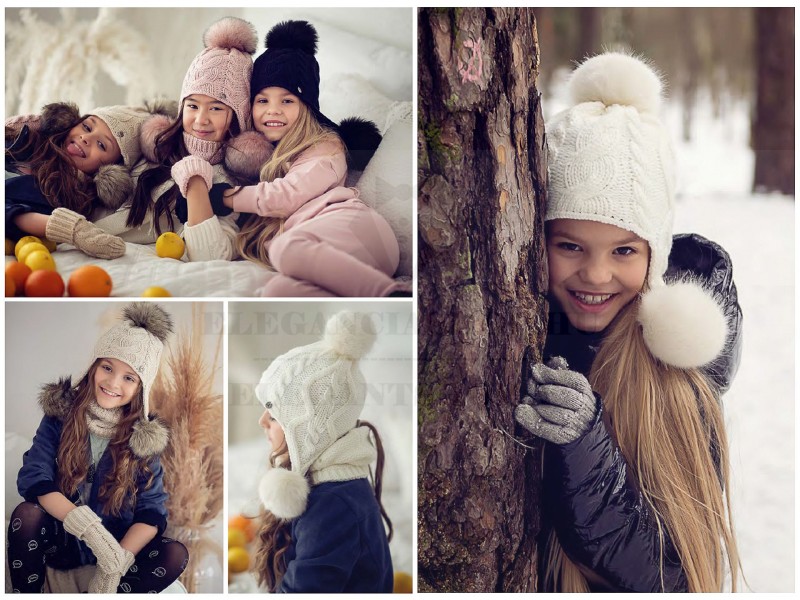  Wintermütze für Mädchen mit Pompons Kinder Schals, Mützen,Handschuhe
