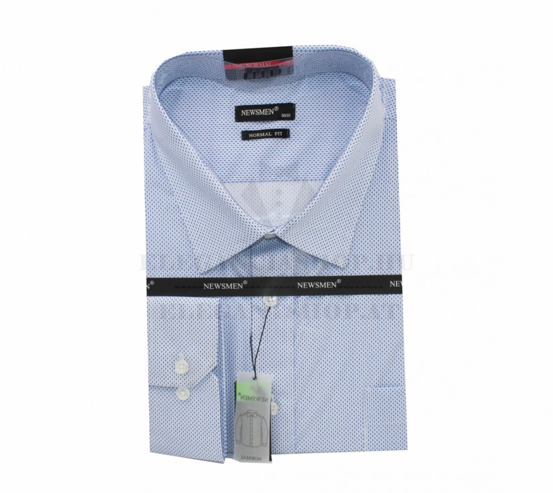   Newsmen extra elastisches Langarm Hemd - Hellblau gepunktet Gemusterte Hemden