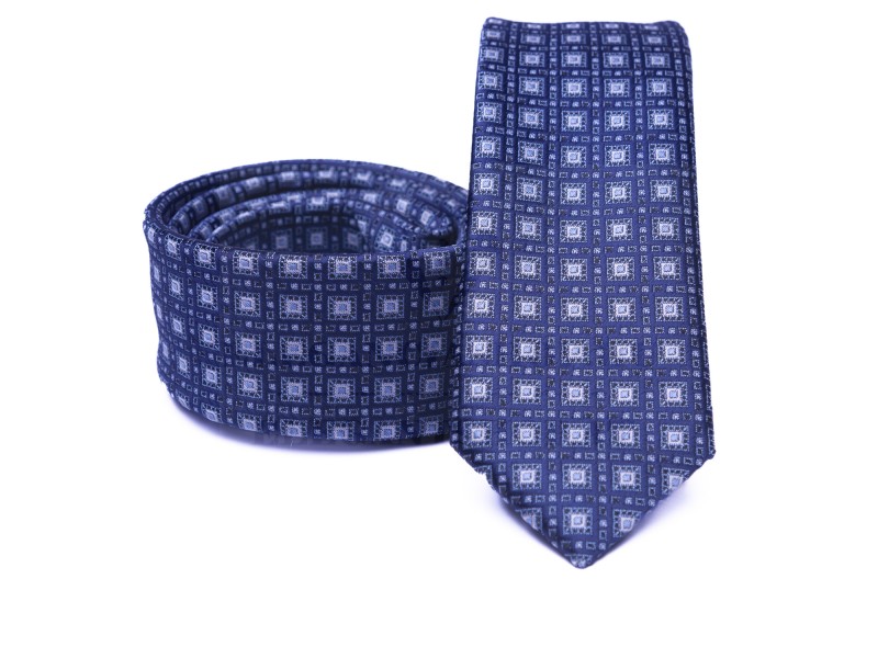 Rossini Slim Krawatte - Blau kariert Kleine gemusterte Krawatten