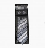    Marquis Slim Krawatte Set - Grau gestreift