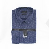                             NM 80% Baumwolle Slim Langarmhemd - Dunkelblau gemustert Slim/Smart Fit