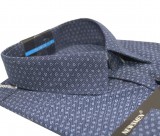                             NM 80% Baumwolle Slim Langarmhemd - Dunkelblau gemustert Slim/Smart Fit