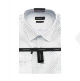  Newsmen 80% Baumwolle Langarmhemd - Weiß gepunktet Comfort Fit