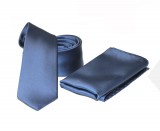    NM Satin Slim Krawatte Set - Blau Unifarbige Krawatten