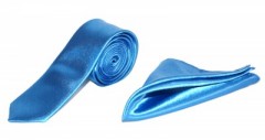 Satin Slim Set - Blau Unifarbige Krawatten
