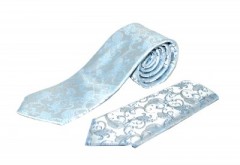 Satin Krawatte Set - Hellblau Gemustert Gemusterte Krawatten