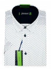 Goldenland Slim Kurzarm Hemd - Weiß Gemustert Slim/Smart Fit