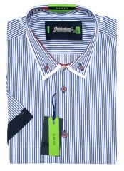 Goldenland Slim Kurzarm Hemd - Blau Gestreift SALE %