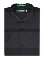 Goldenland Slim Kurzarm Hemd - Schwarz Einfarbige Hemden