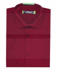 Goldenland Slim Kurzarm Hemd - Bordeaux Einfarbige Hemden