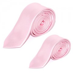             Satin Vater-Sohn Krawatte Set - Rosa 