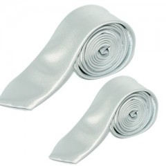            Satin Vater-Sohn Krawatte Set - Silber 