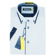 Goldenland Smart Fit Kurzarm Hemd - Weiß Gemustert Kurzarmhemden