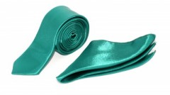 Satin Slim Set - Türkis Unifarbige Krawatten