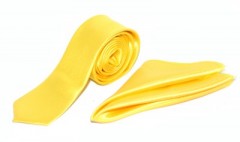 Satin Slim Set - Gelb Unifarbige Krawatten
