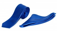Satin Slim Set - Blau Unifarbige Krawatten